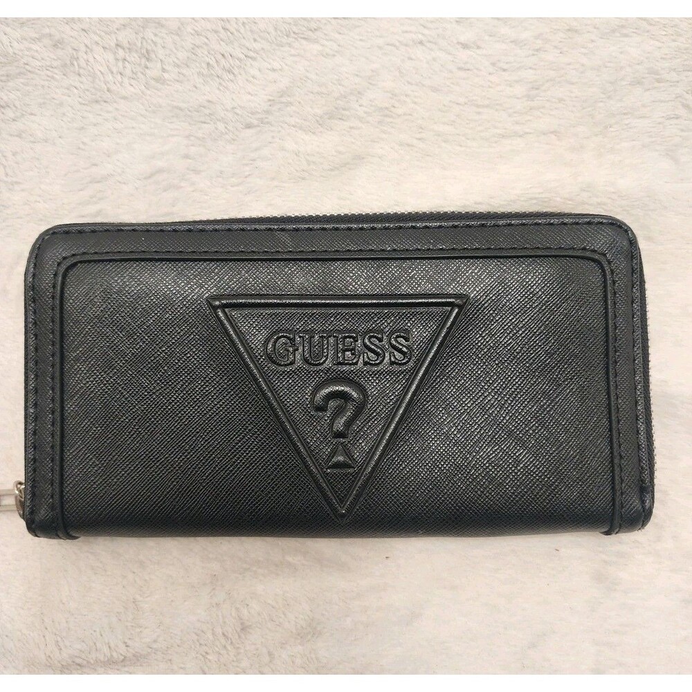 Guess Black Wallet Wrap Around Zip 4x8 Inch